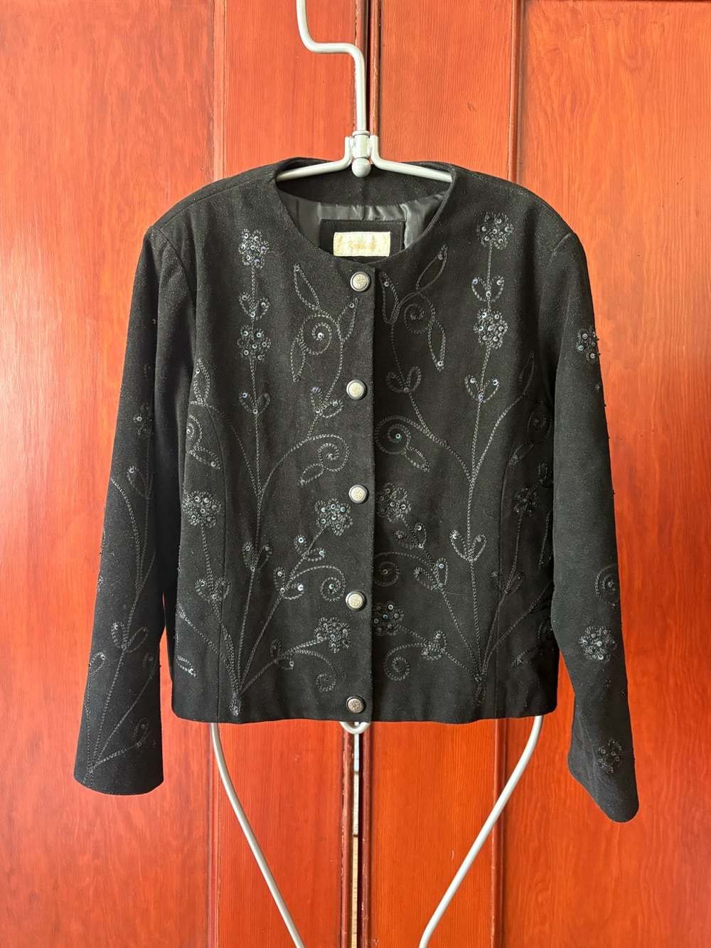Vintage 1980s-1990s Black Suede Jacket: Floral Sequin Embroidered Bohemian Style - Picture 1 of 6